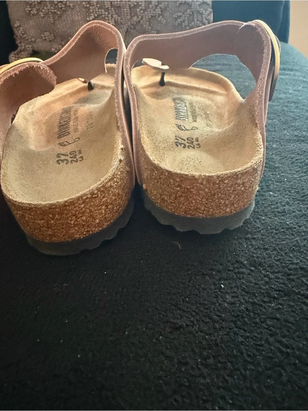 Birkenstock Pink Leather Thong Sandals with Gold Buckles